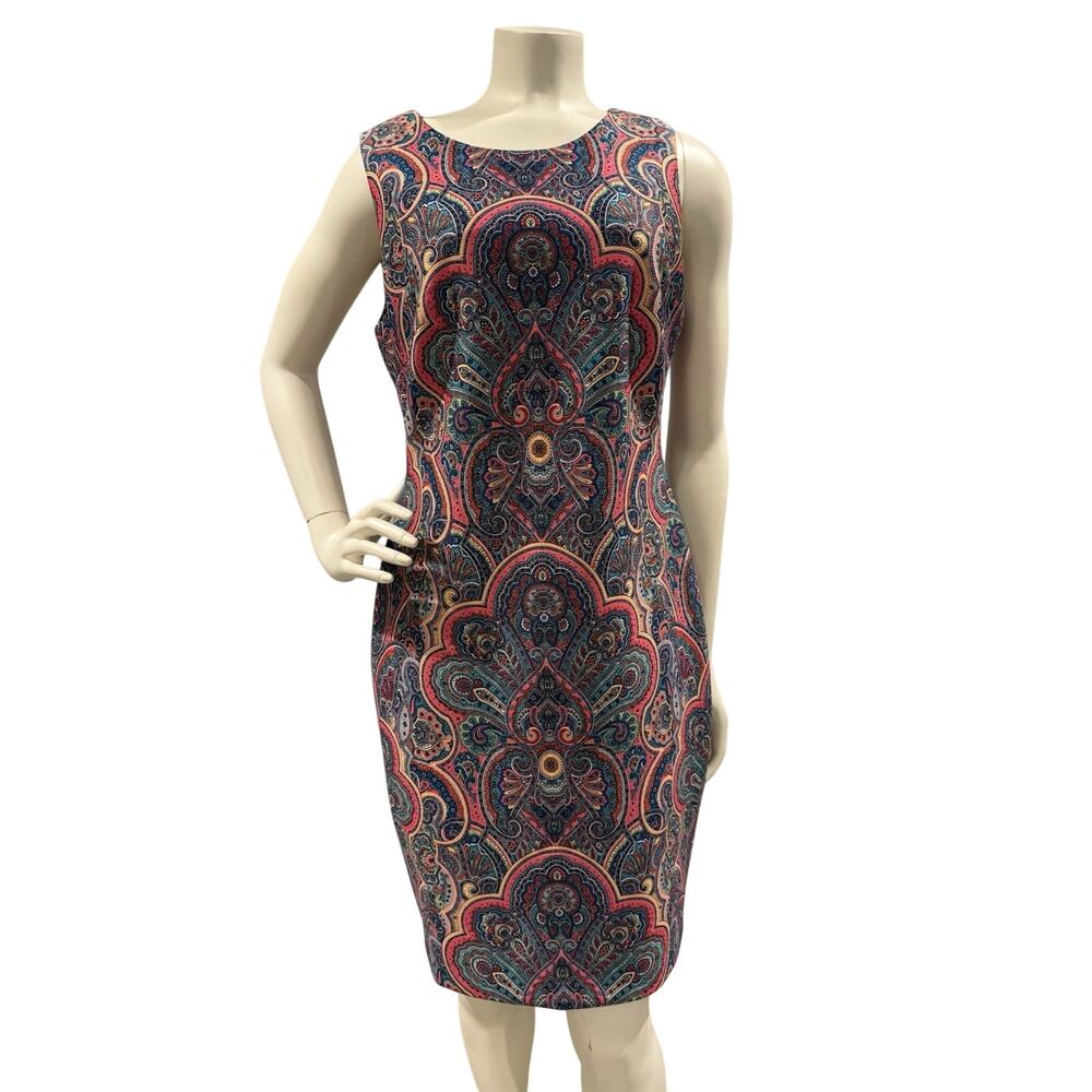 Tommy Hilfiger Colorful Sleeveless Paisley Print Scuba Sheath Dress Women's Sz 8